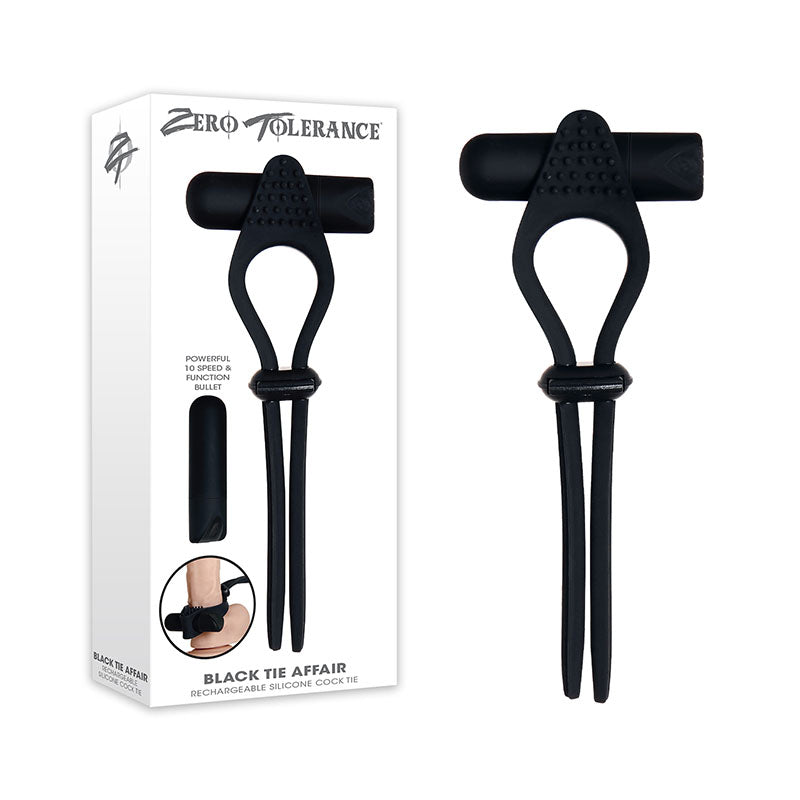 Zero Tolerance Black Tie Affair - Black USB Rechargeable Vibrating Lasoo Cock Ring