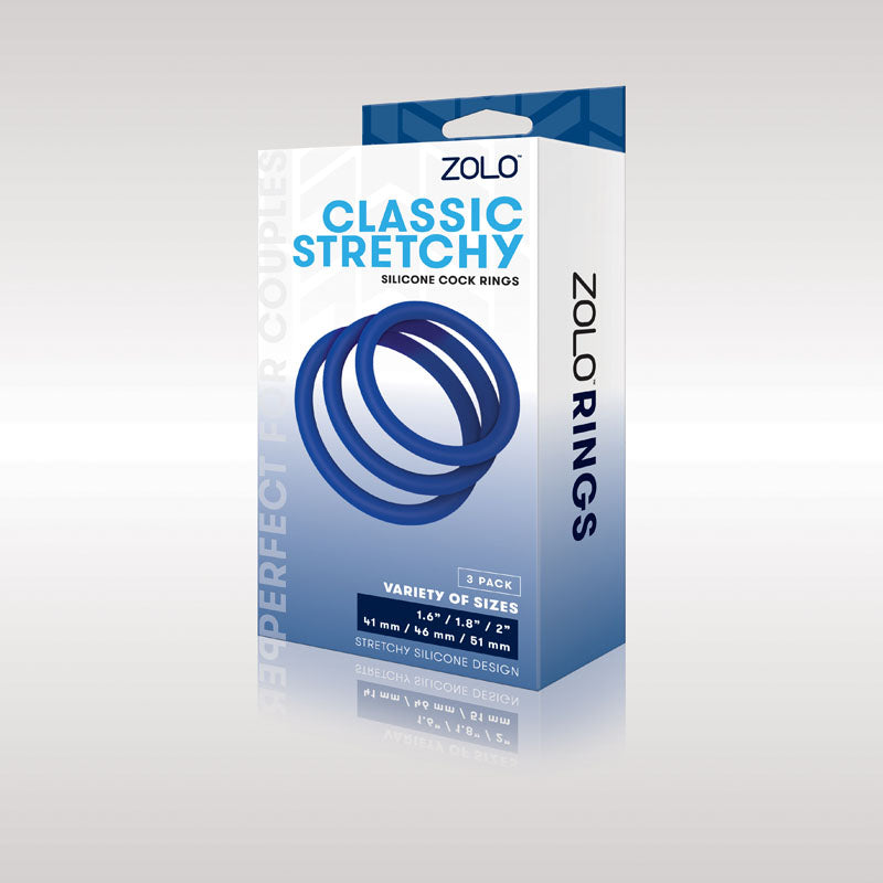 Zolo Classic Stretchy Silicone Cock Ring 3-Pack -  Cock Rings - Set of 3 Sizes